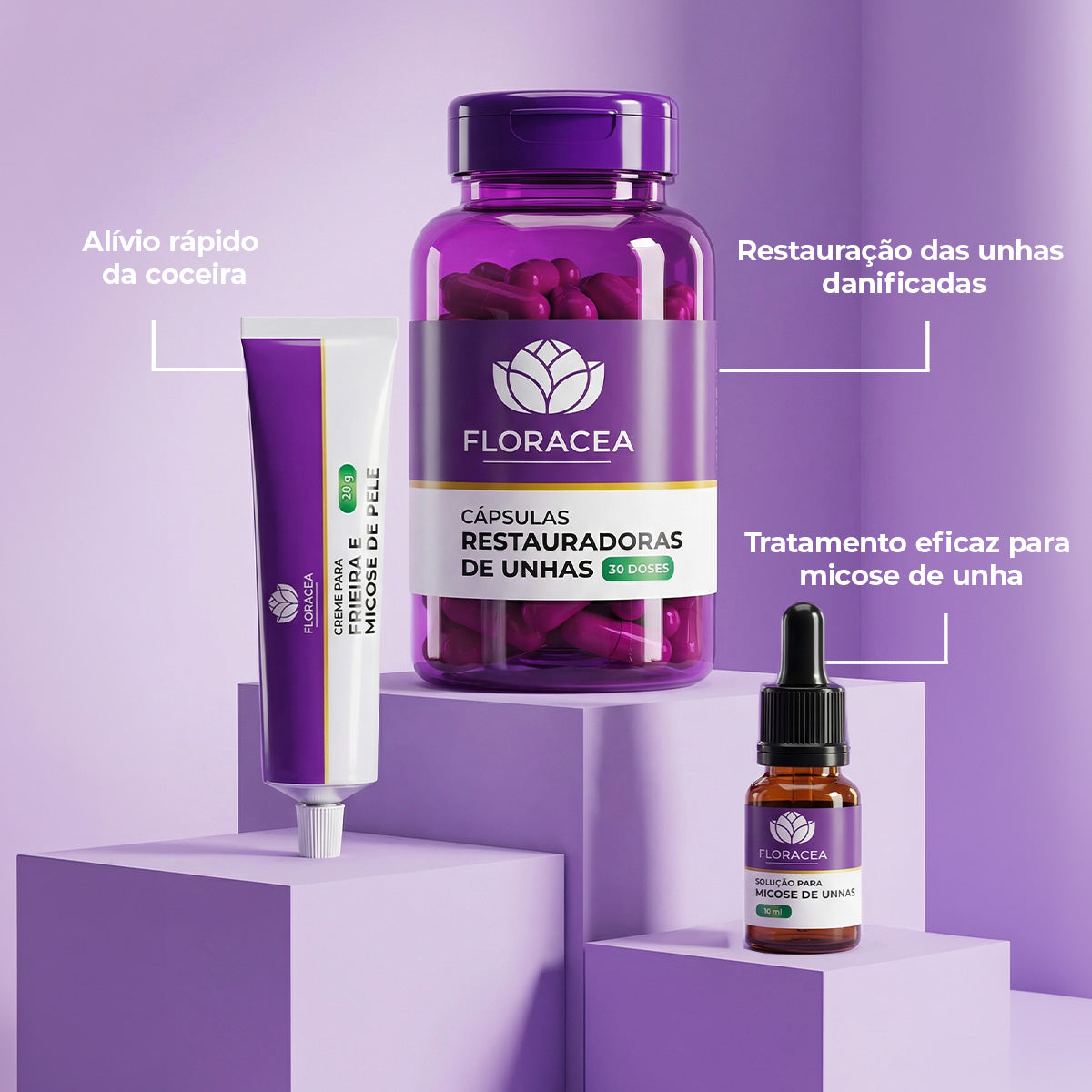 Combo 1 Solução de Micose 10ml + 1 Cápsula Restauradora de Unhas 30 Doses + 1 Creme de Frieira 20g - imagem 2