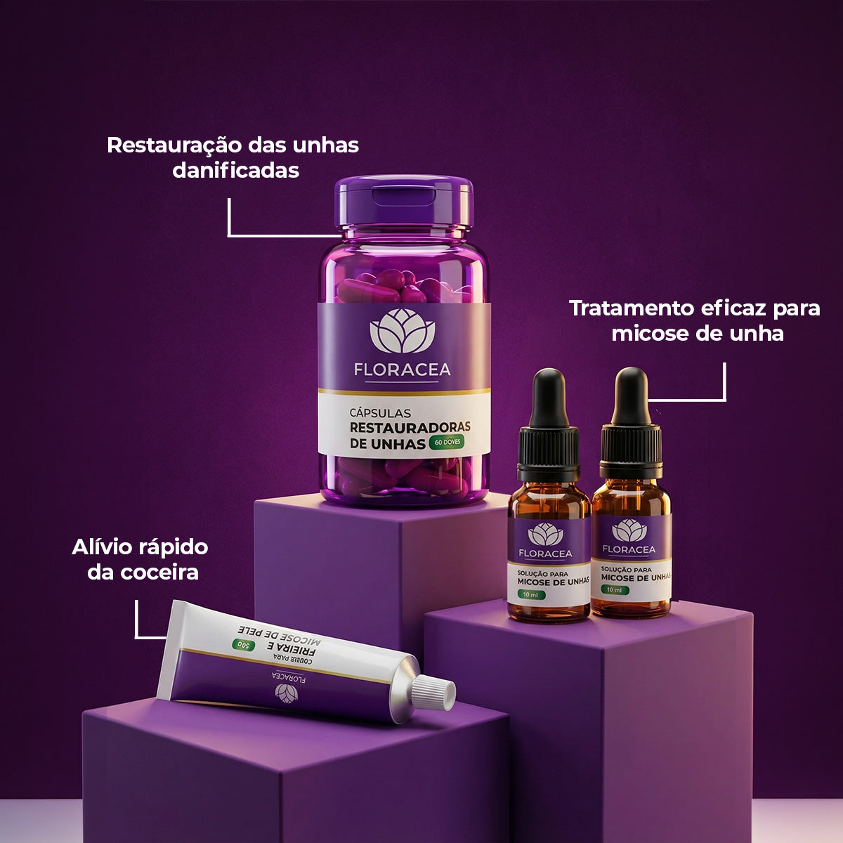 Combo 2 Solução de Micose 10ml + 1 Cápsula Restauradora de Unhas 60 Doses + 1 Creme de Frieira 20g - imagem 2