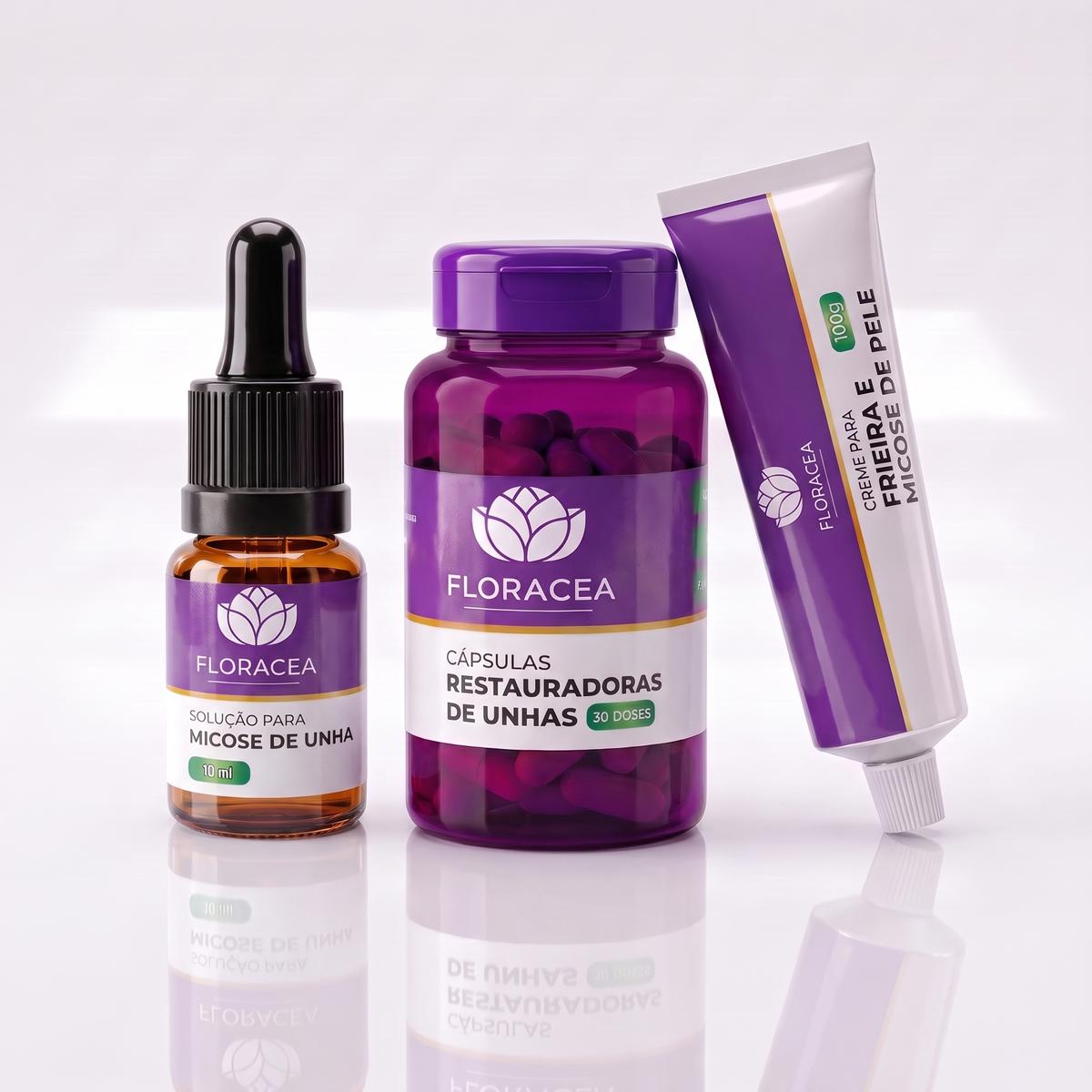 Combo 1 Solução de Micose 10ml + 1 Cápsula Restauradora de Unhas 30 Doses + 1 Creme de Frieira 20g