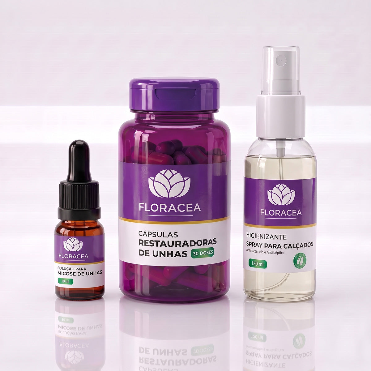 Combo 1 Solução de Micose 10ml + 1 Higienizante para Calçados 120ml + 1 Cápsula Restauradora de Unhas 30 Doses